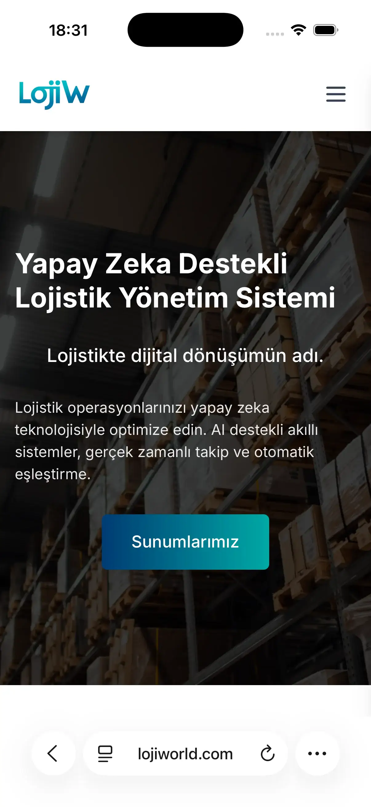 LojiWorld - Lojistik yönetim platformu ana ekran