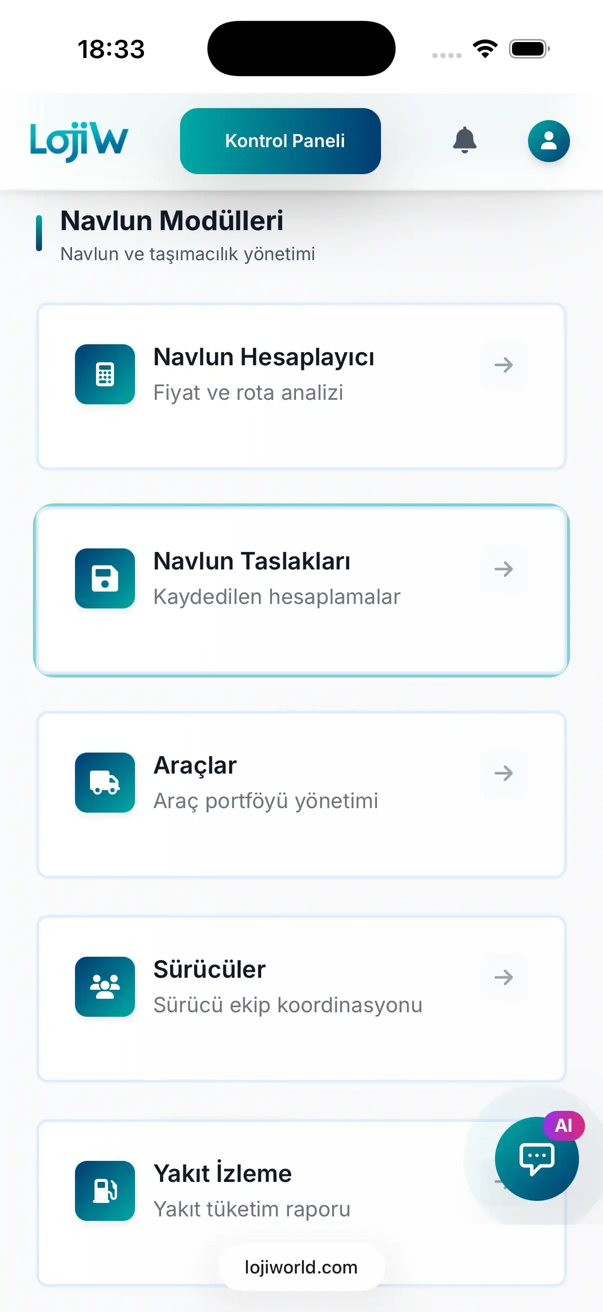 LojiWorld - Raporlama ve analiz ekranı