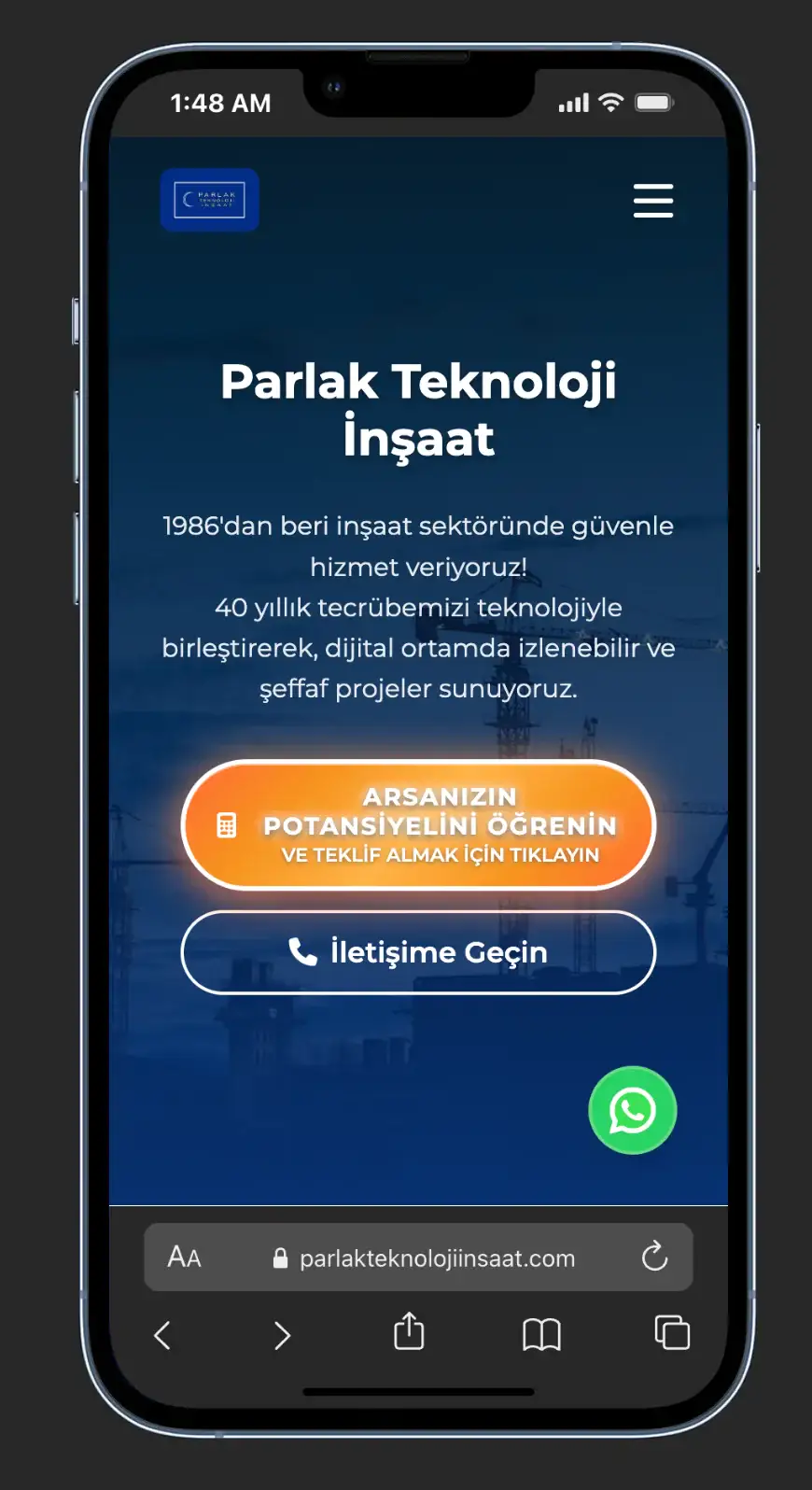 Parlak Teknoloji İnşaat - Kurumsal web sitesi ana sayfa